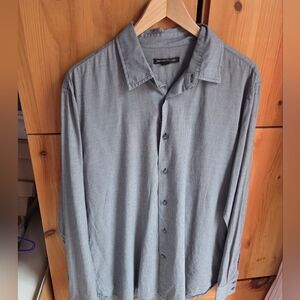 John Varvatos Men's Grey Mini Check Cotton Shirt Size Large